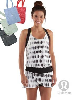LULULEMON Run for Your Money Seaside Dot Romper Polkadot Skirt + Small Tote Bag